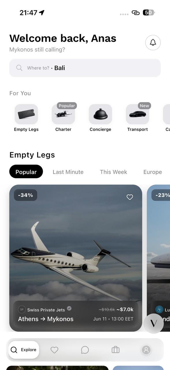 Valuaire App – Startbildschirm